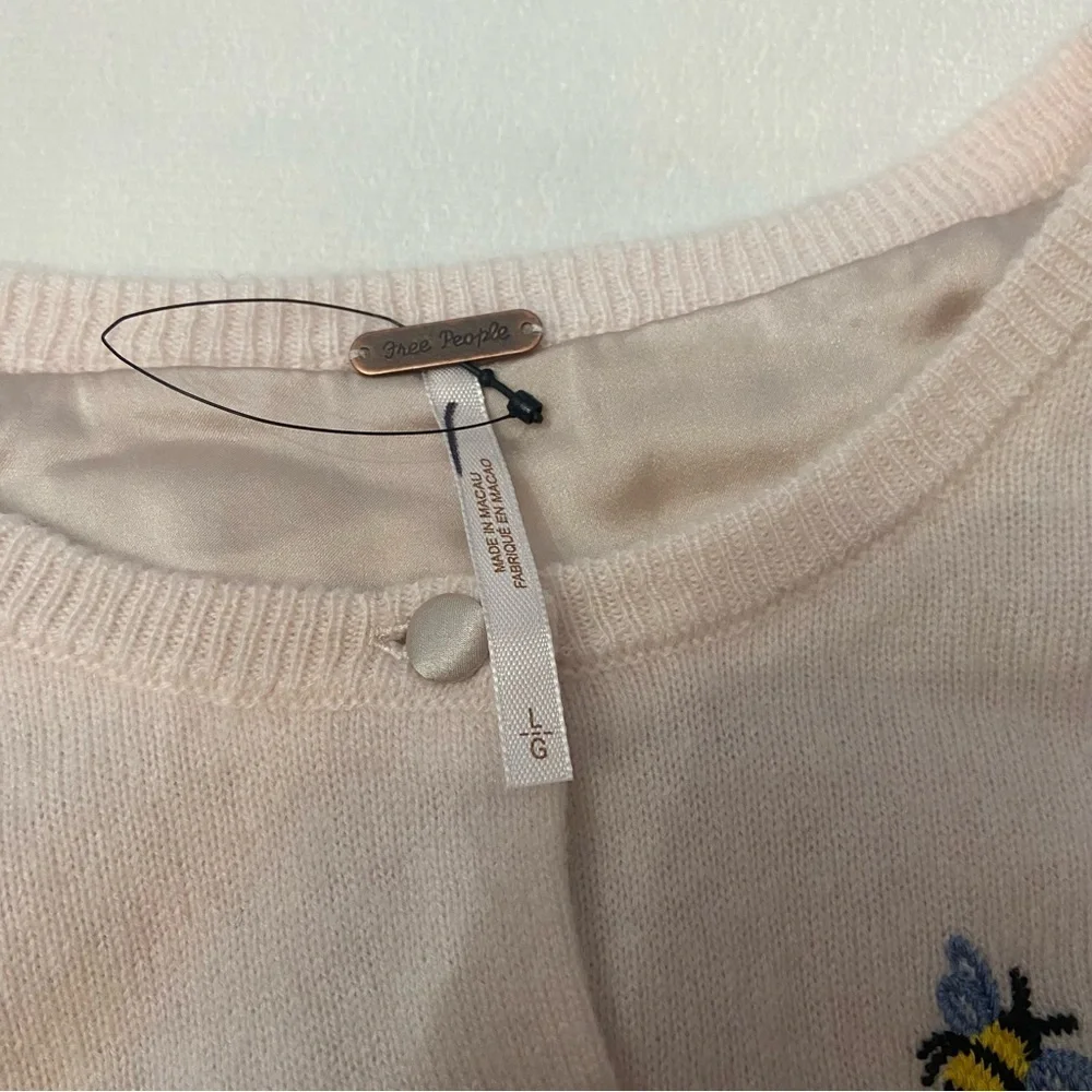 New! Free People Pink Floral Bee Embroidered silk lined Cardigan 2729